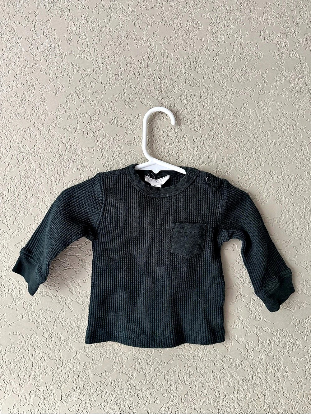 Scene & Heard Long Sleeve Green Waffle Crew Neck with Pocket | 6M